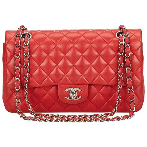 chanel classic red flap bag|More.